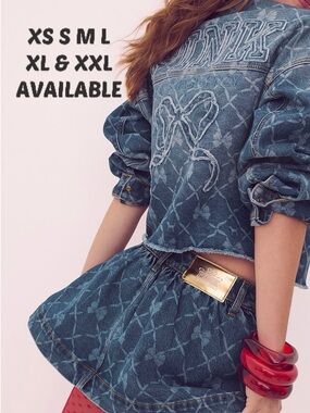 PINK x LoveShackFancy Cropped DENIM LOGO JACKET NEW SEALED IN PACKAGING XS